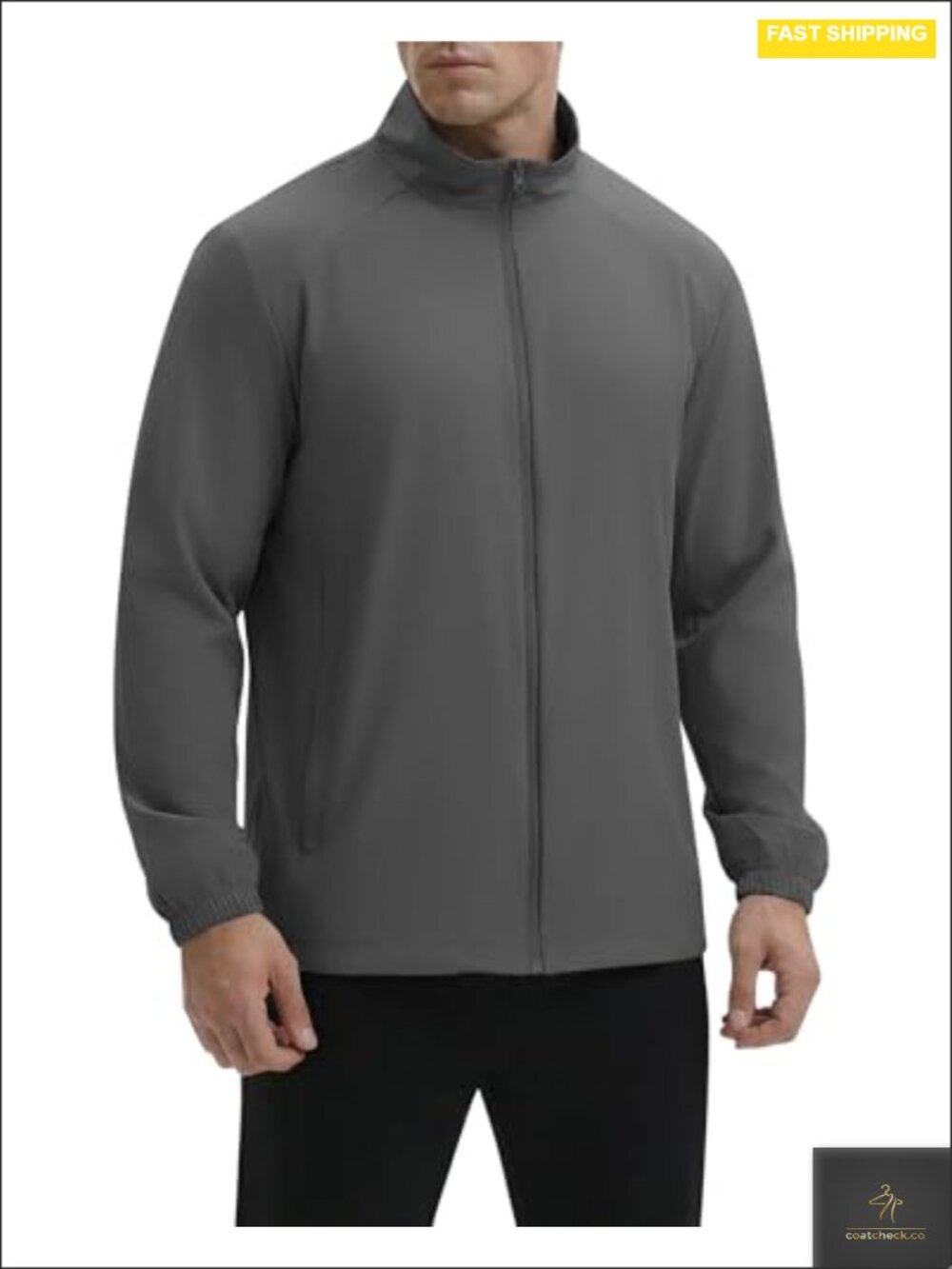 Men's Lightweight Windproof Athletic Running Jacket Zip Stand Collar